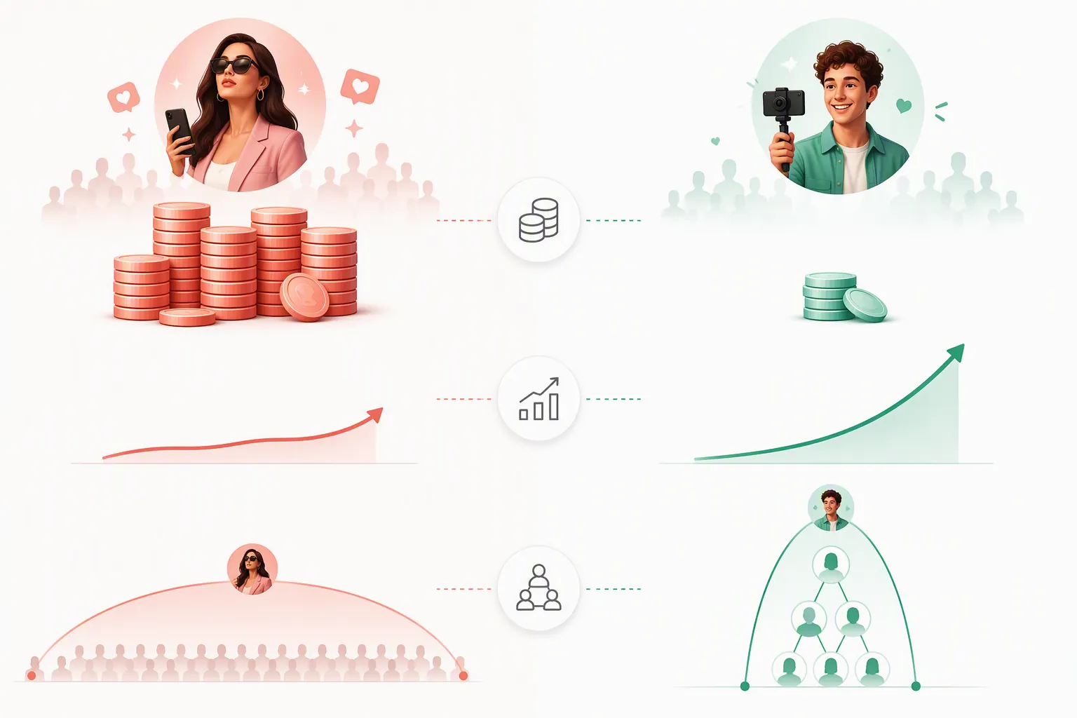 Comparison of mega-influencer cost and reach against micro-creator engagement efficiency