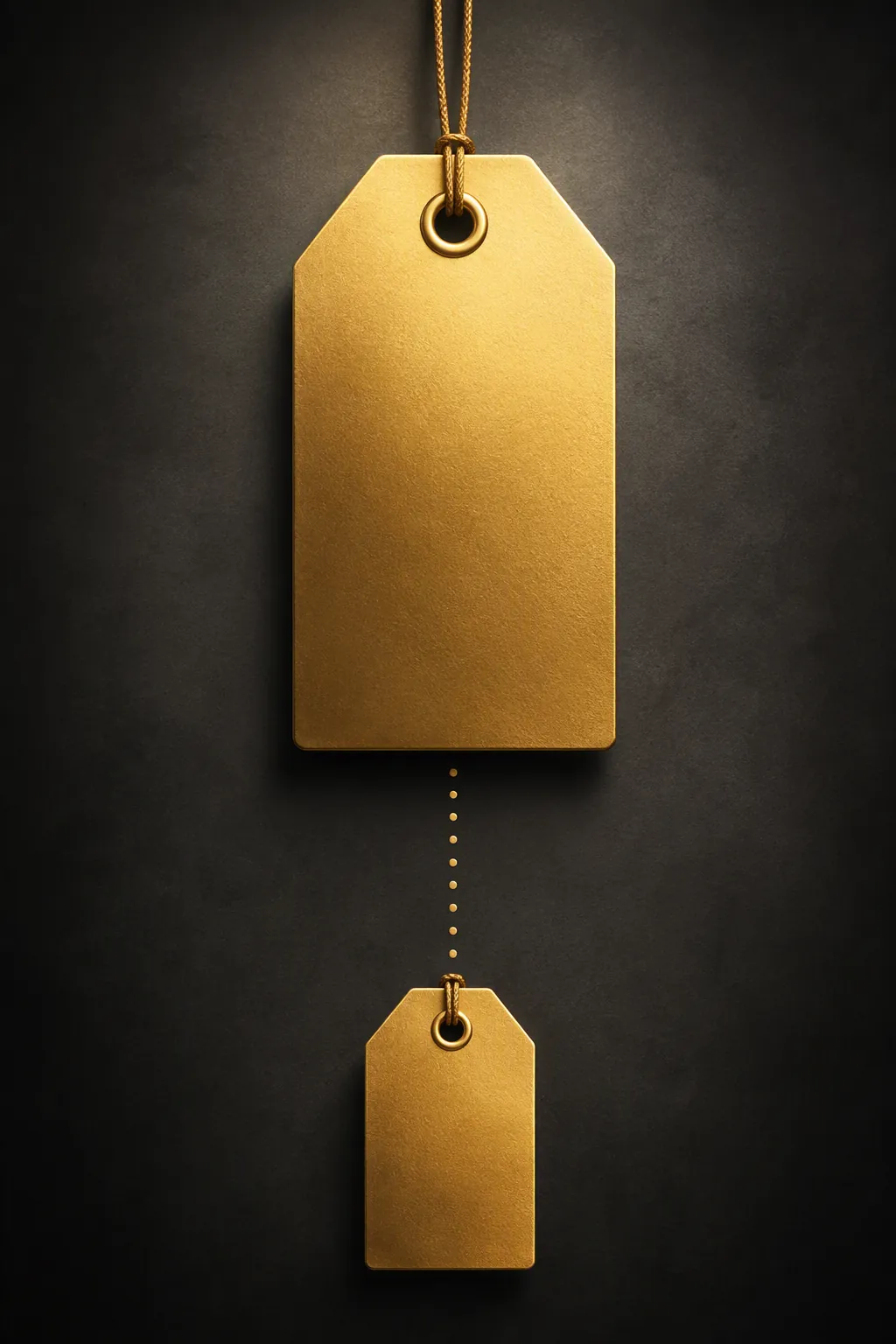 Two golden price tags at different heights showing the gap between asking price and realized market rate