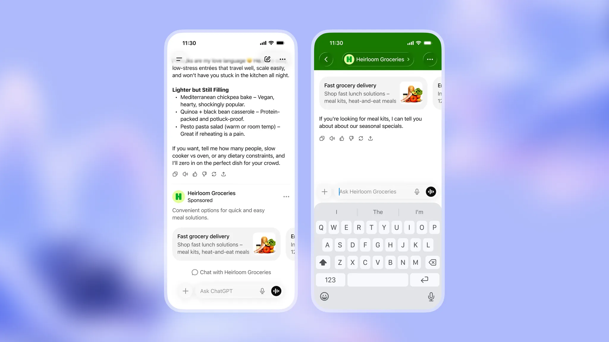 OpenAI mockup of a sponsored product card inside a ChatGPT conversation