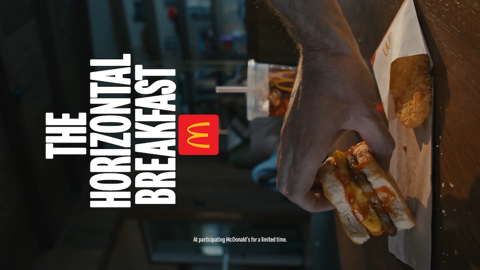A McDonald's outdoor billboard rotated sideways for the Horizontal Breakfast campaign