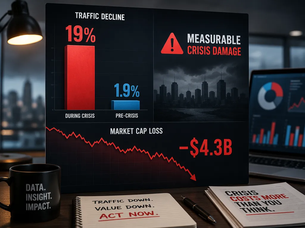 Data visualization showing a 19% Taco Bell visit decline, a 1.9% fast-food category decline, and a stock chart annotated with a $4.3 billion market value loss