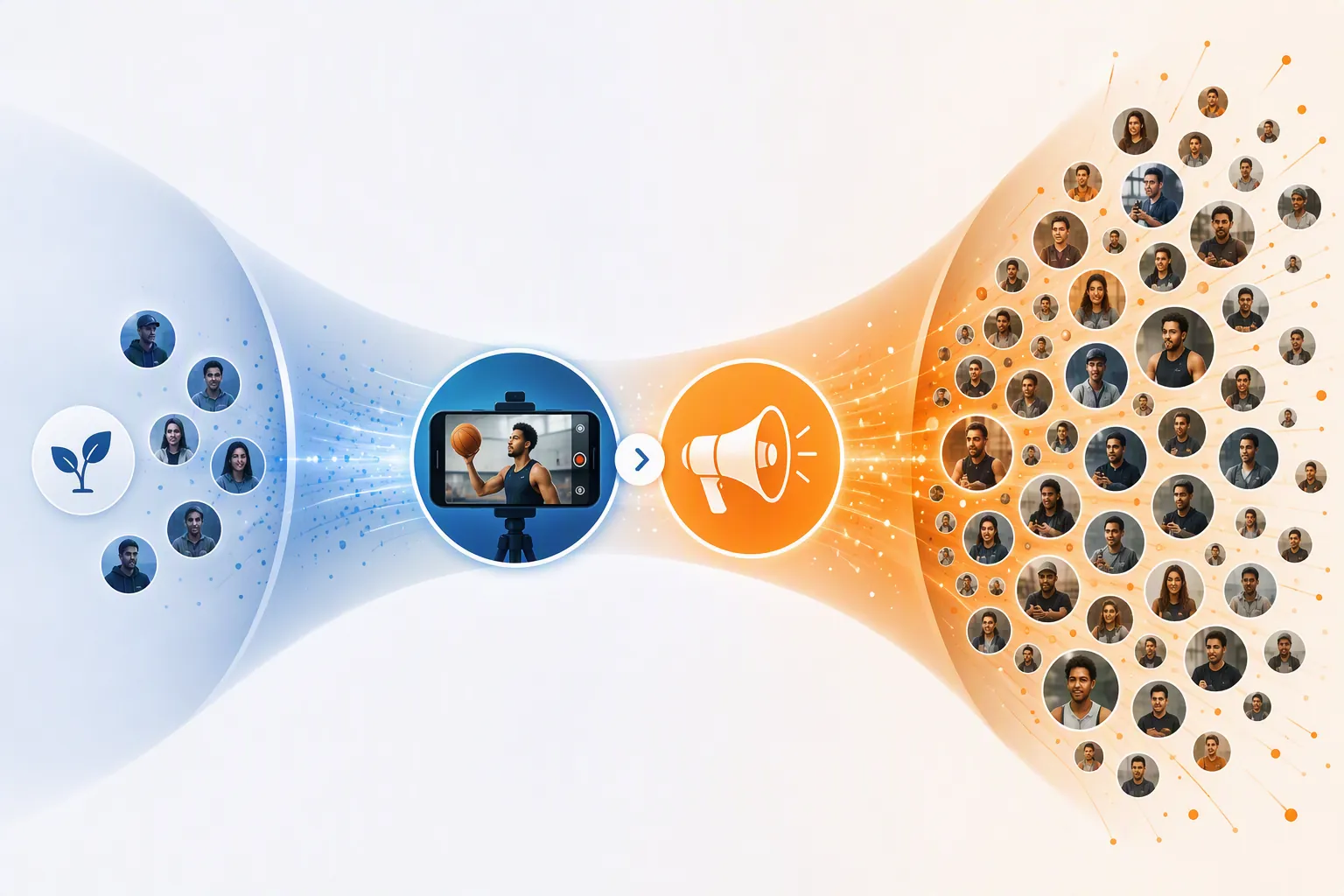 Funnel illustration showing organic athlete content moving into paid media amplification