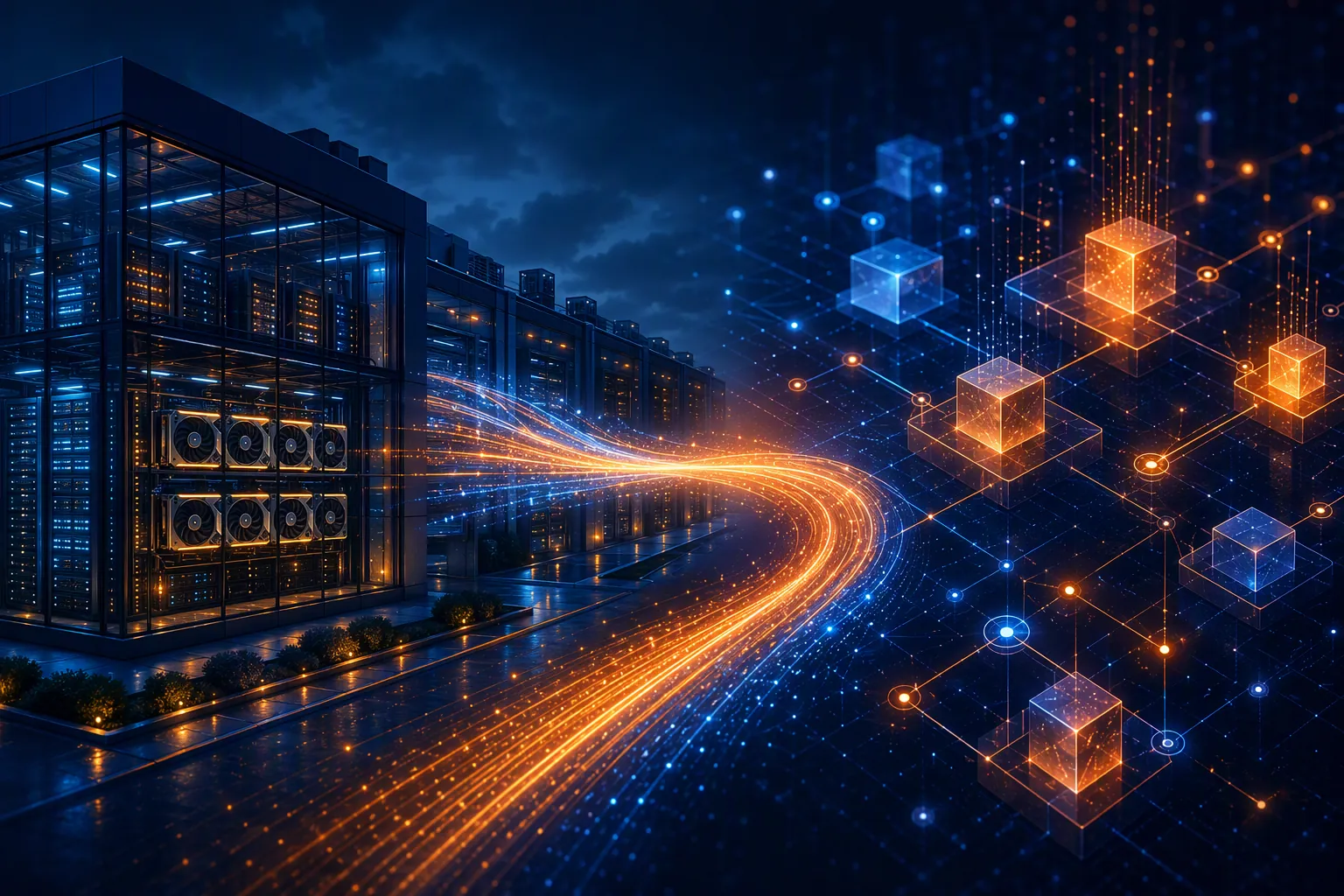 AI data center infrastructure connected to a programmatic ad auction system