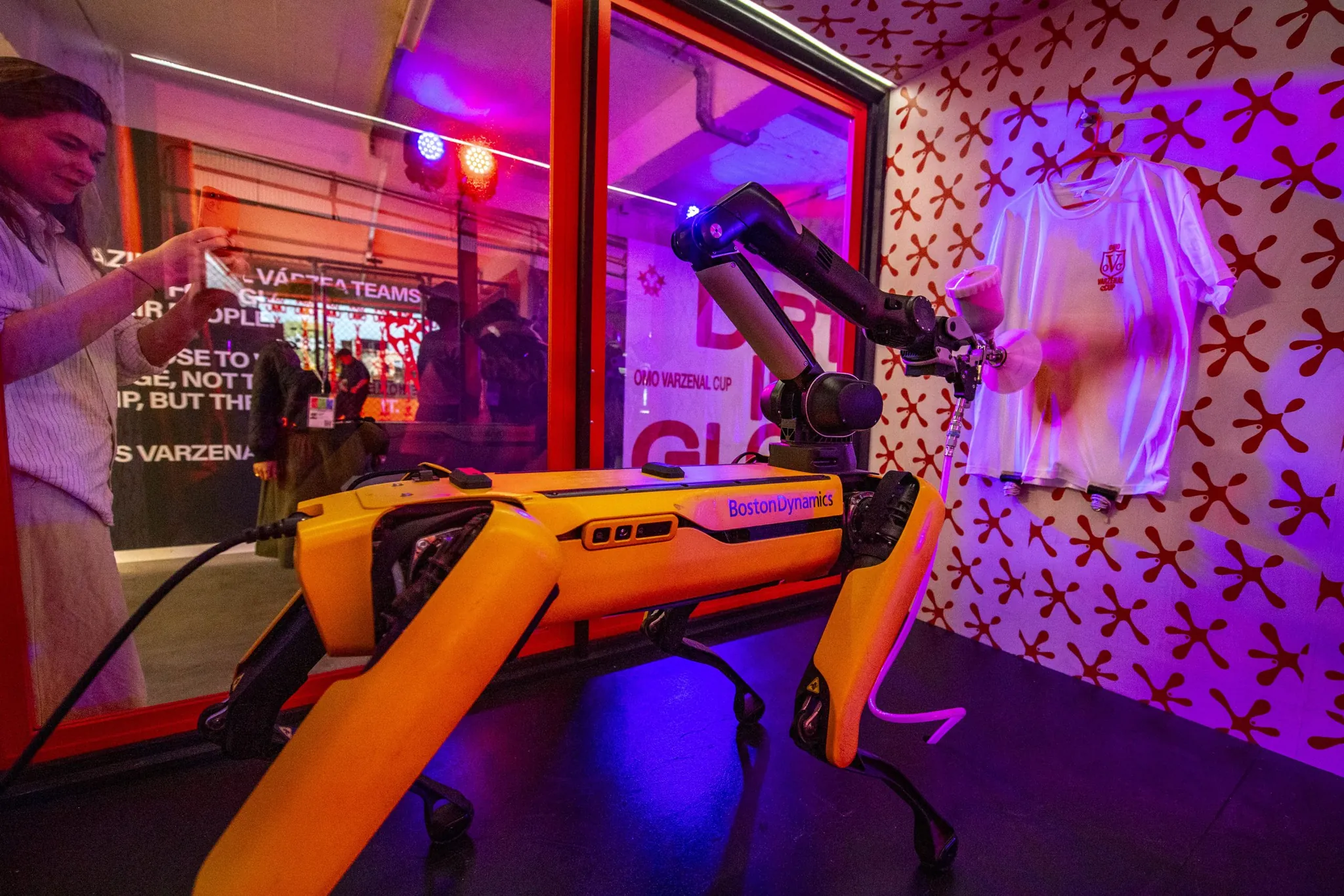 Yellow Boston Dynamics Spot robot used in the Persil Dirt is Good activation at SXSW London