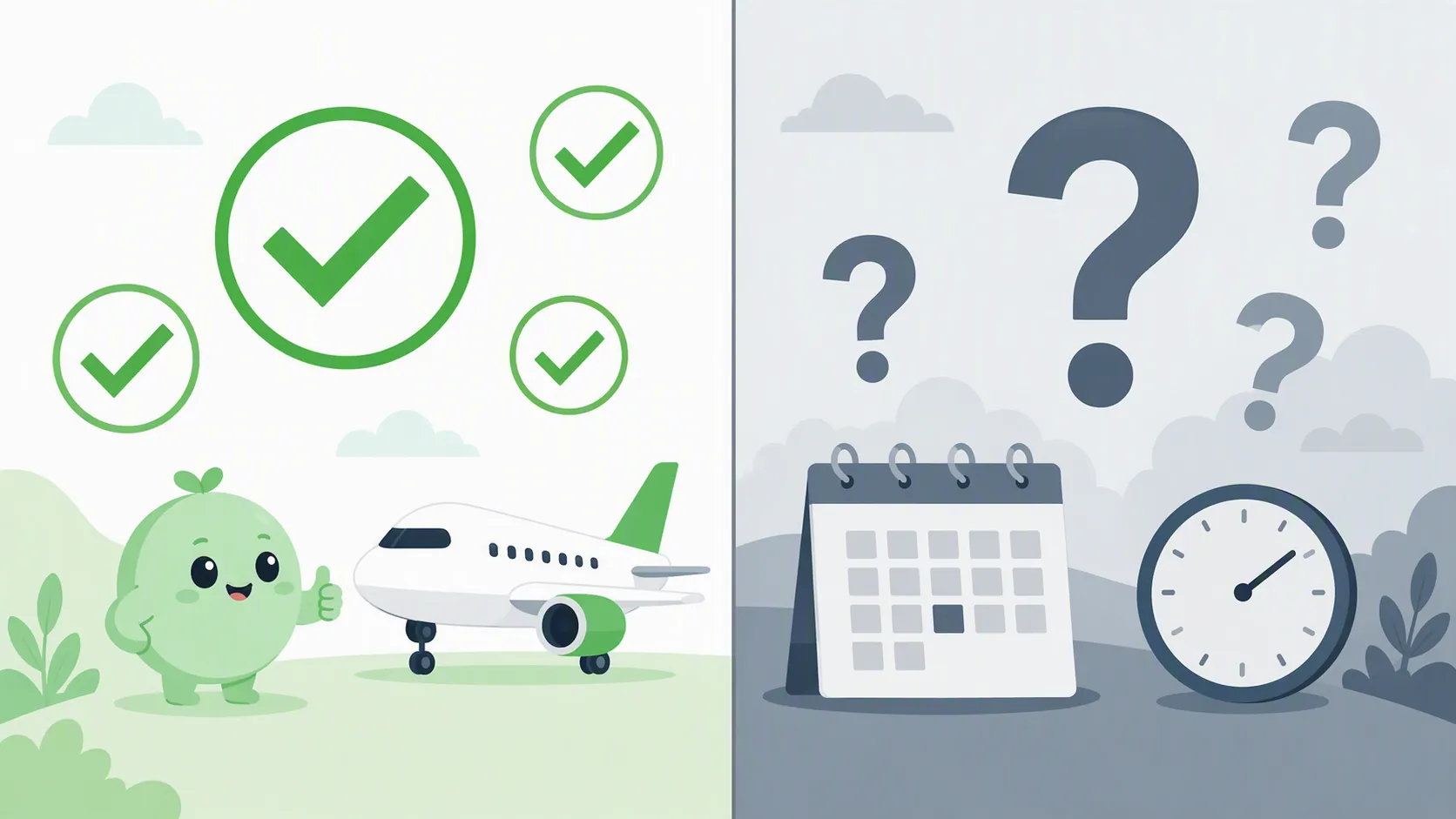 Split illustration contrasting checkable campaign facts with unknown timing and outcome questions