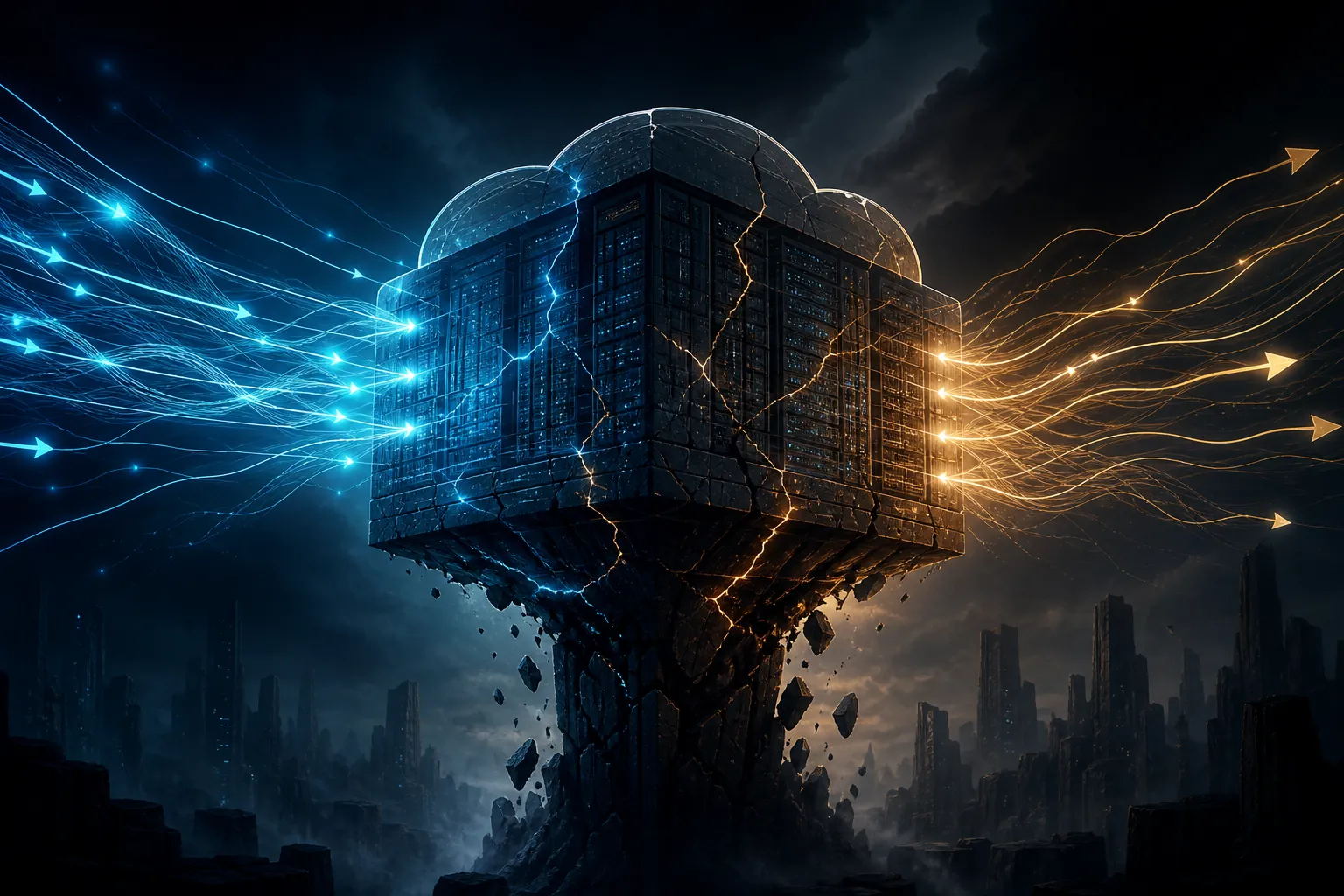 Stressed interconnected data center structure carrying ad traffic and compute flows in opposing directions