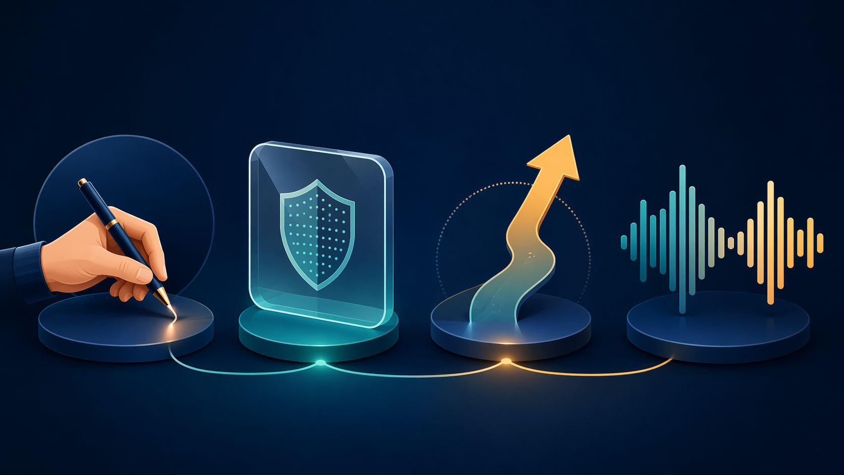 Four-part AI marketing trust framework showing human editing, disclosure, escalation, and brand voice controls