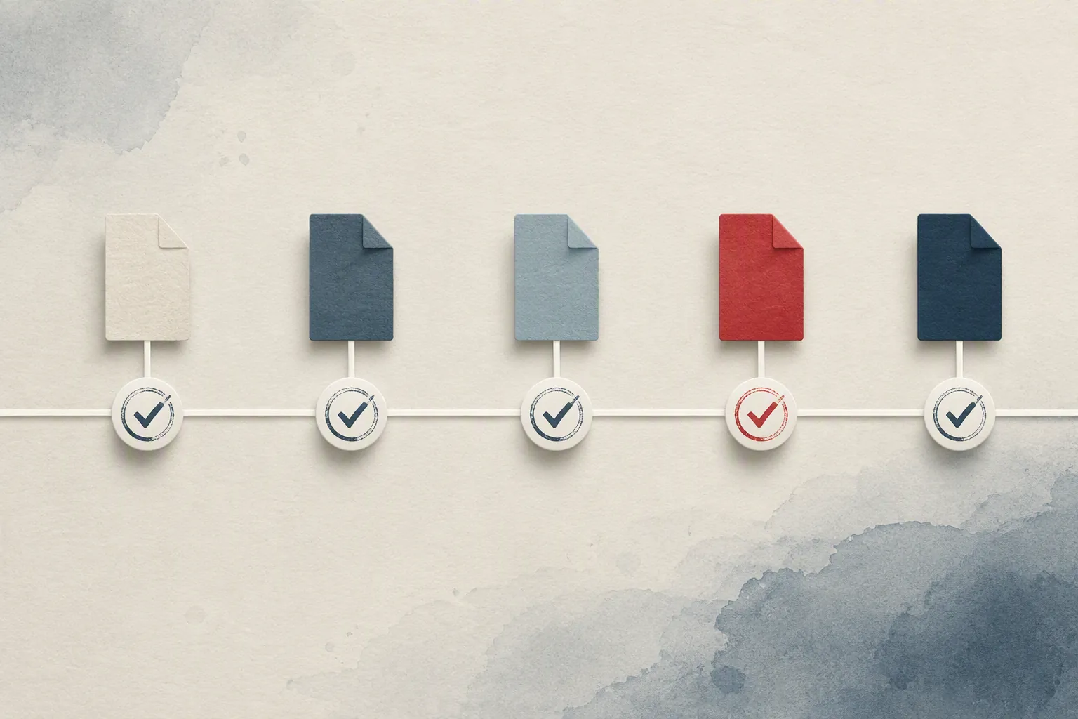 Minimal regulatory timeline with milestone nodes and document tabs