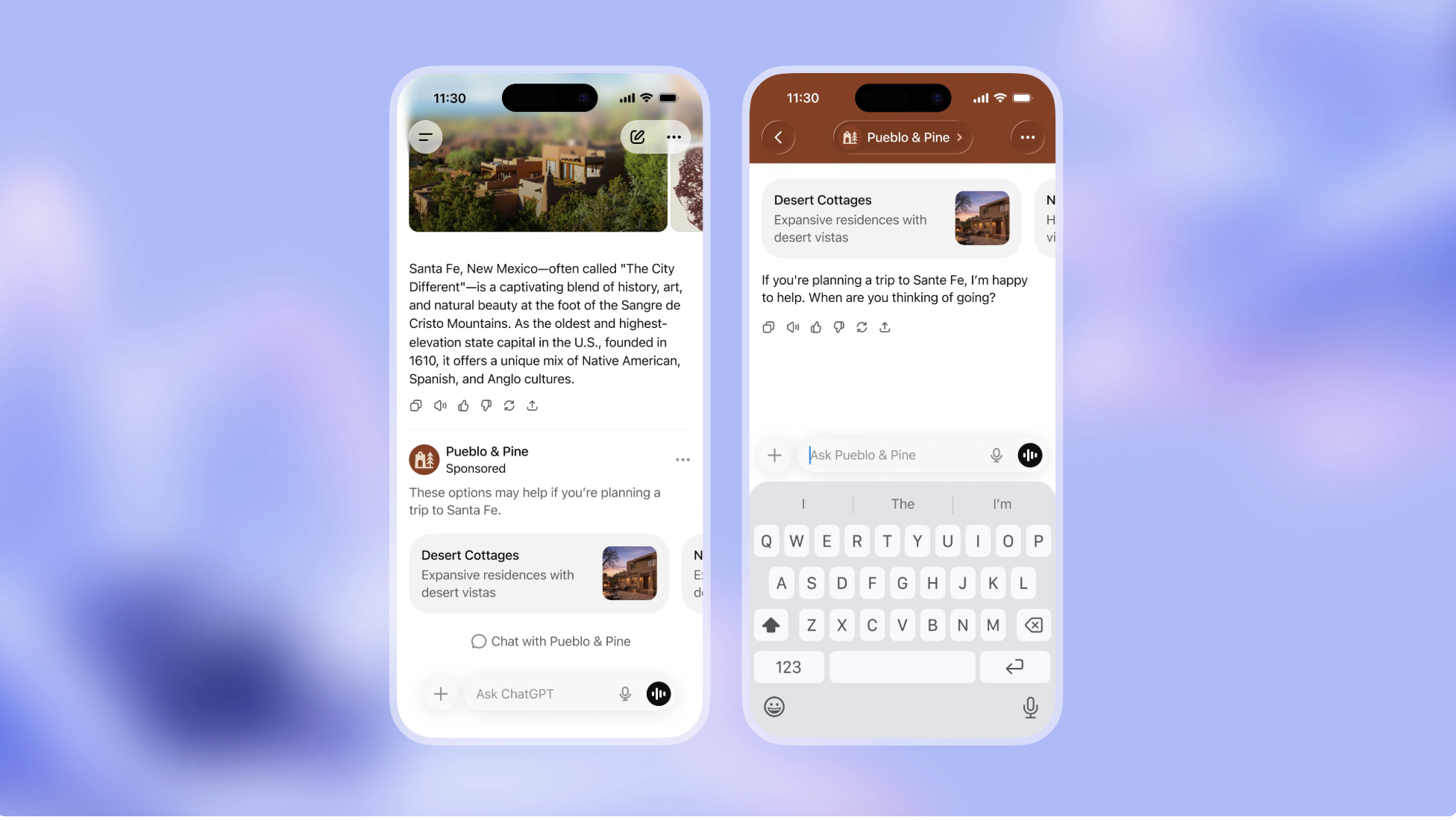 ChatGPT interface showing sponsored placement cards below an AI-generated answer