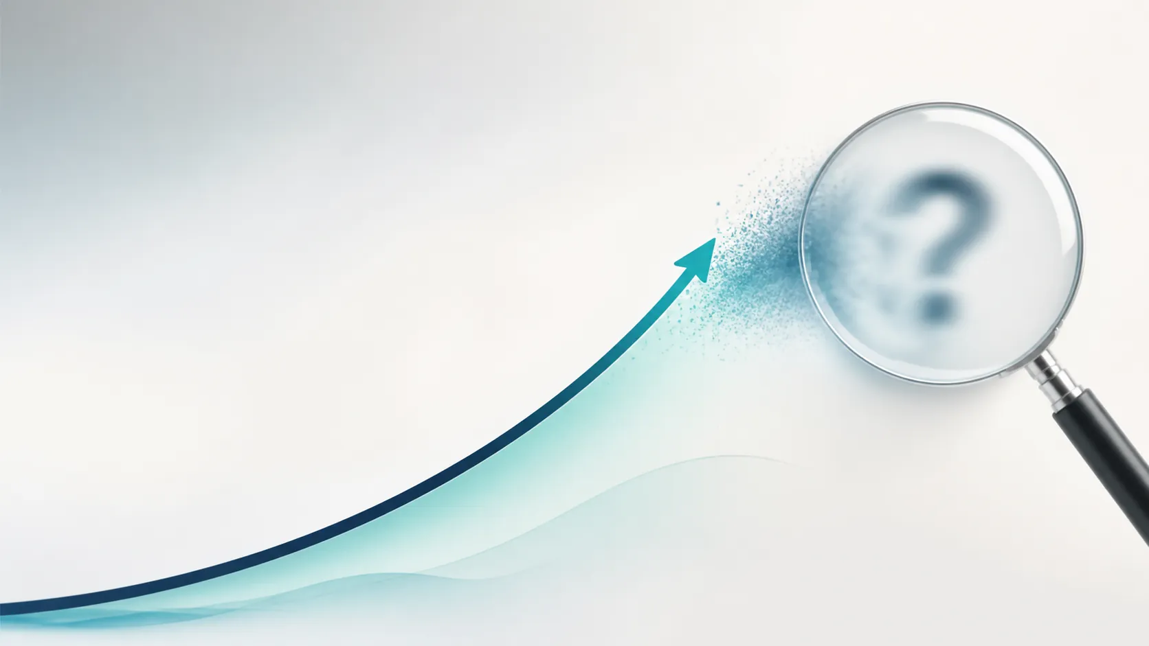 Upward growth curve dissolving into a blurred section with a magnifying glass