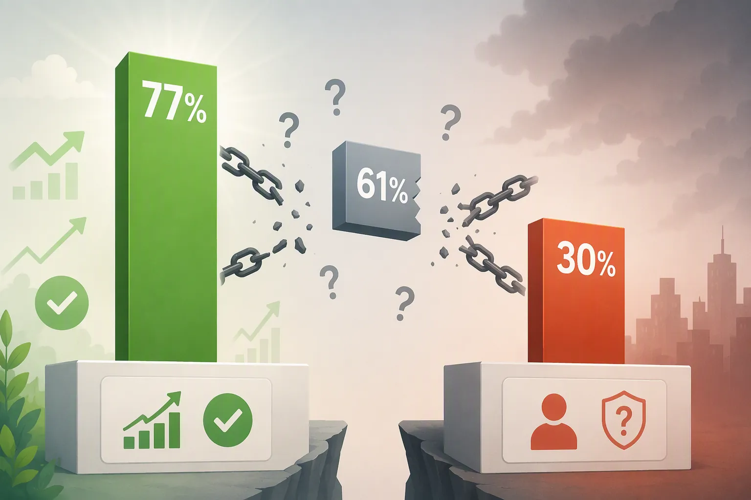 Comparison of advertisers who say AI transforms advertising and those who trust AI to perform advertising tasks