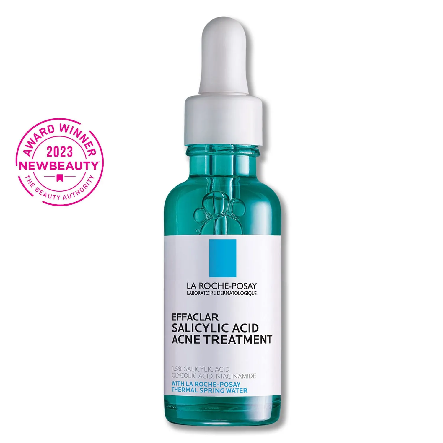 La Roche-Posay Effaclar serum in a green glass bottle on a white background