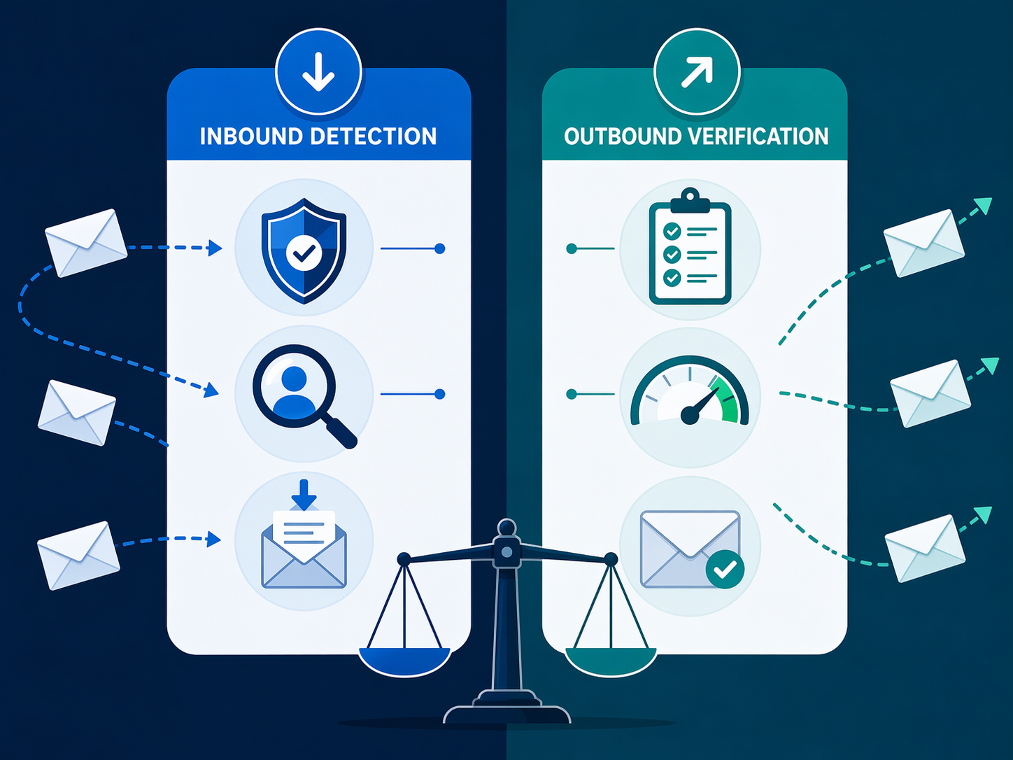 Side-by-side comparison of inbound detection and outbound email verification categories