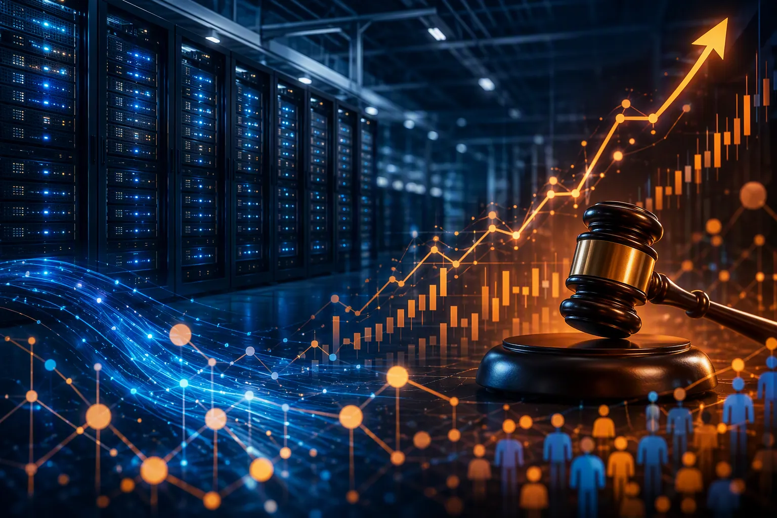 Data center infrastructure with rising auction bid metrics and CPM indicators