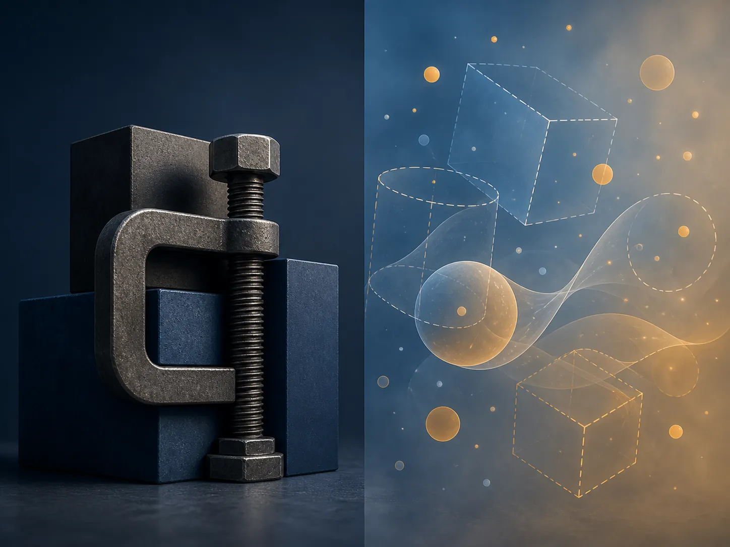 Abstract comparison of hard targeting constraints as solid blocks and soft audience suggestions as translucent shapes