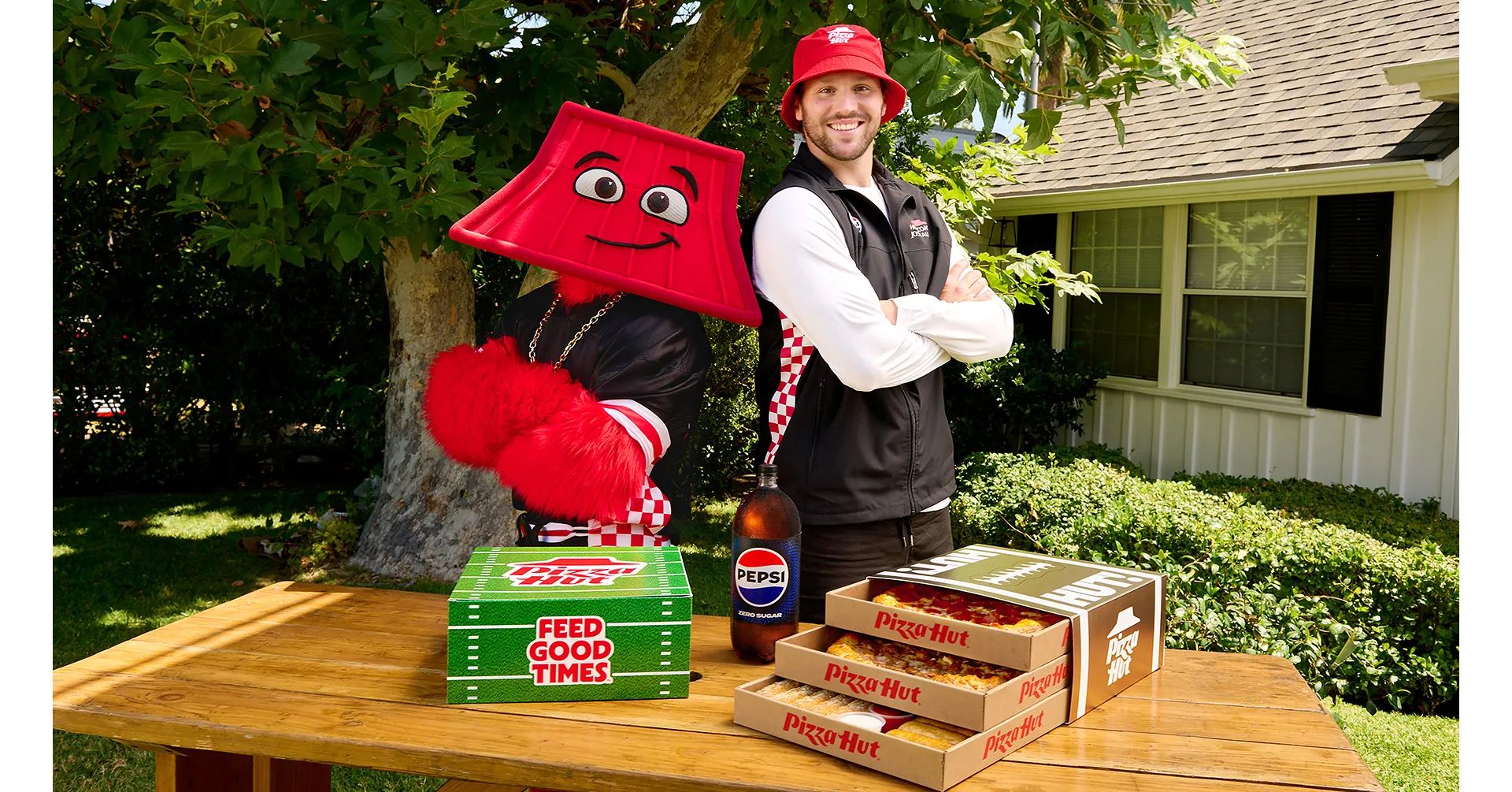 Josh Allen in Pizza Hut football-season campaign creative with Pepsi branding