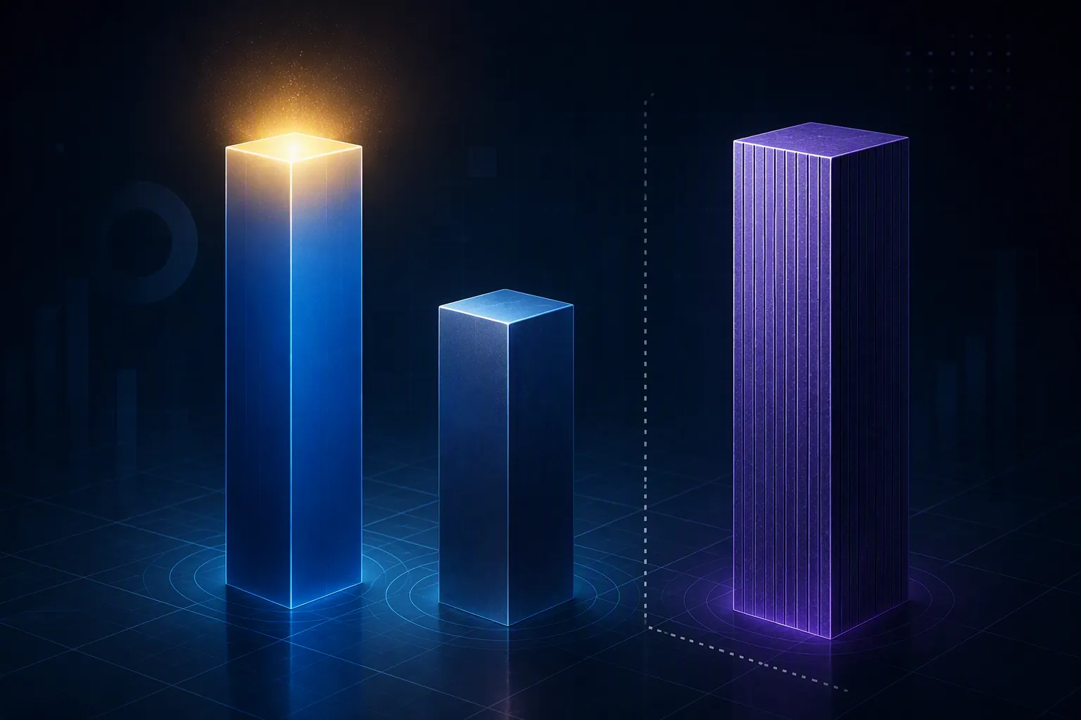 Abstract benchmark pillars showing Copilot ad lift, standard Bing search baseline, and separate competitive alternatives