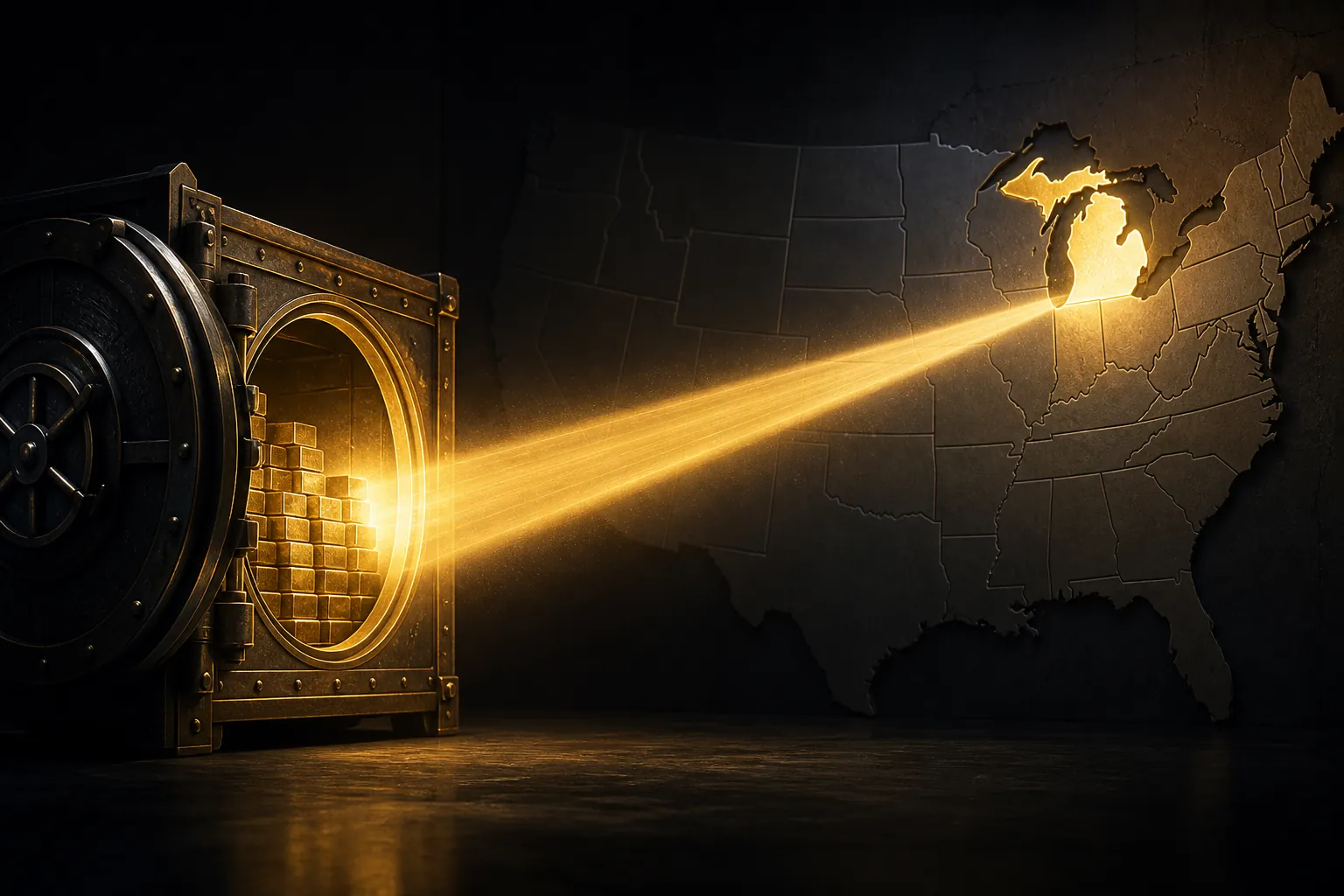 A large political war chest directing a narrow beam of spending toward one state while others remain in shadow