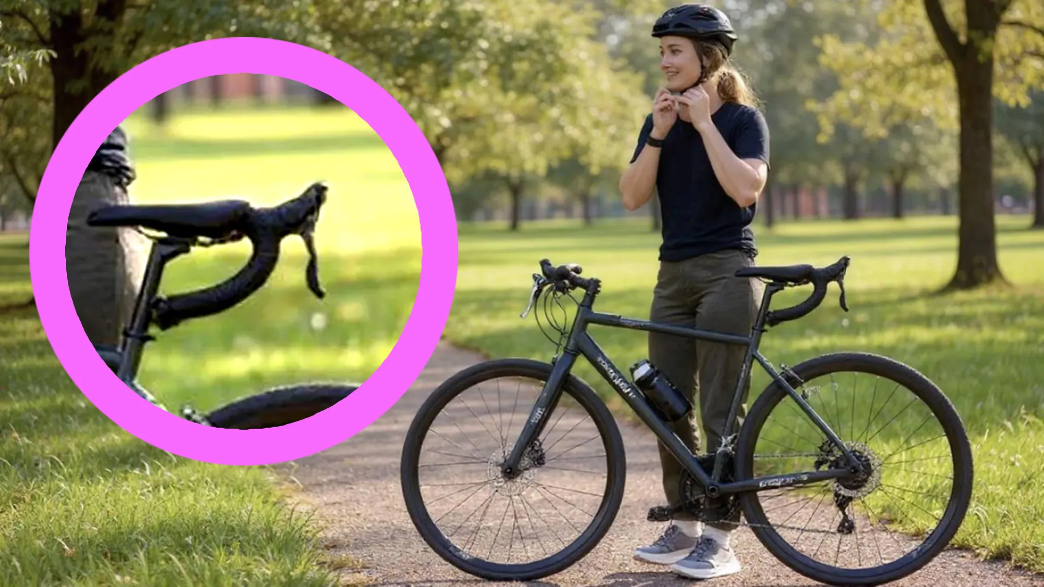 REI bicycle advertisement image showing a bike with two sets of handlebars after AI modification