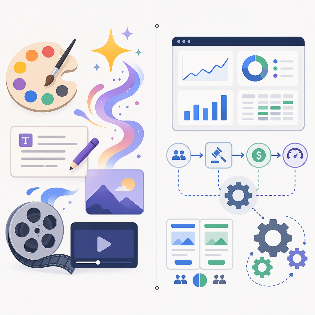 Side-by-side comparison of creative generation and campaign automation concepts