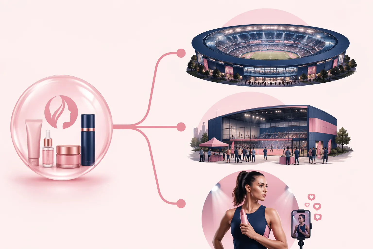 Three partnership pathways from a beauty brand to a league stadium, team arena, and individual athlete