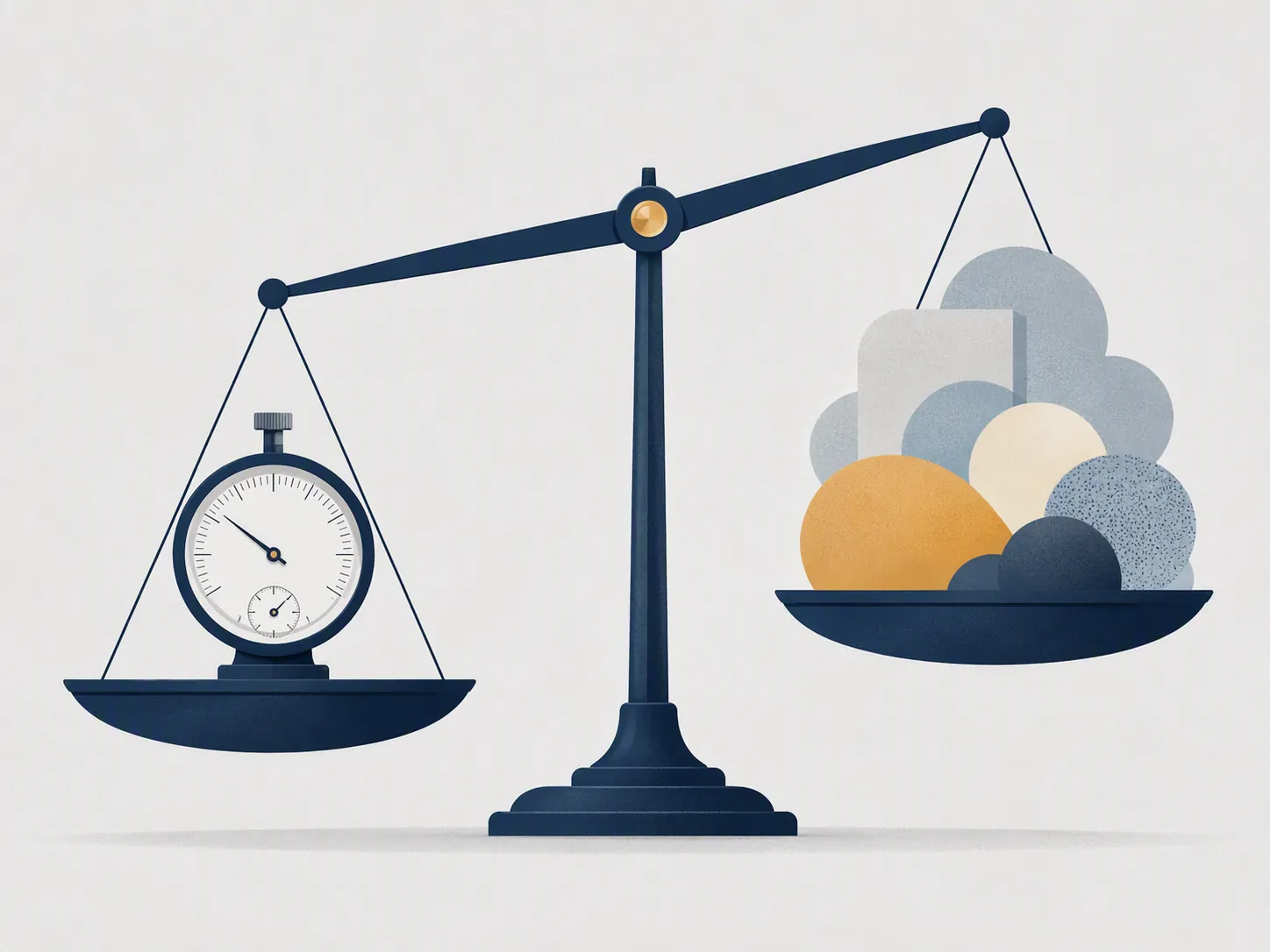 Balance scale comparing precise ad-cost data with broad corporate cost context
