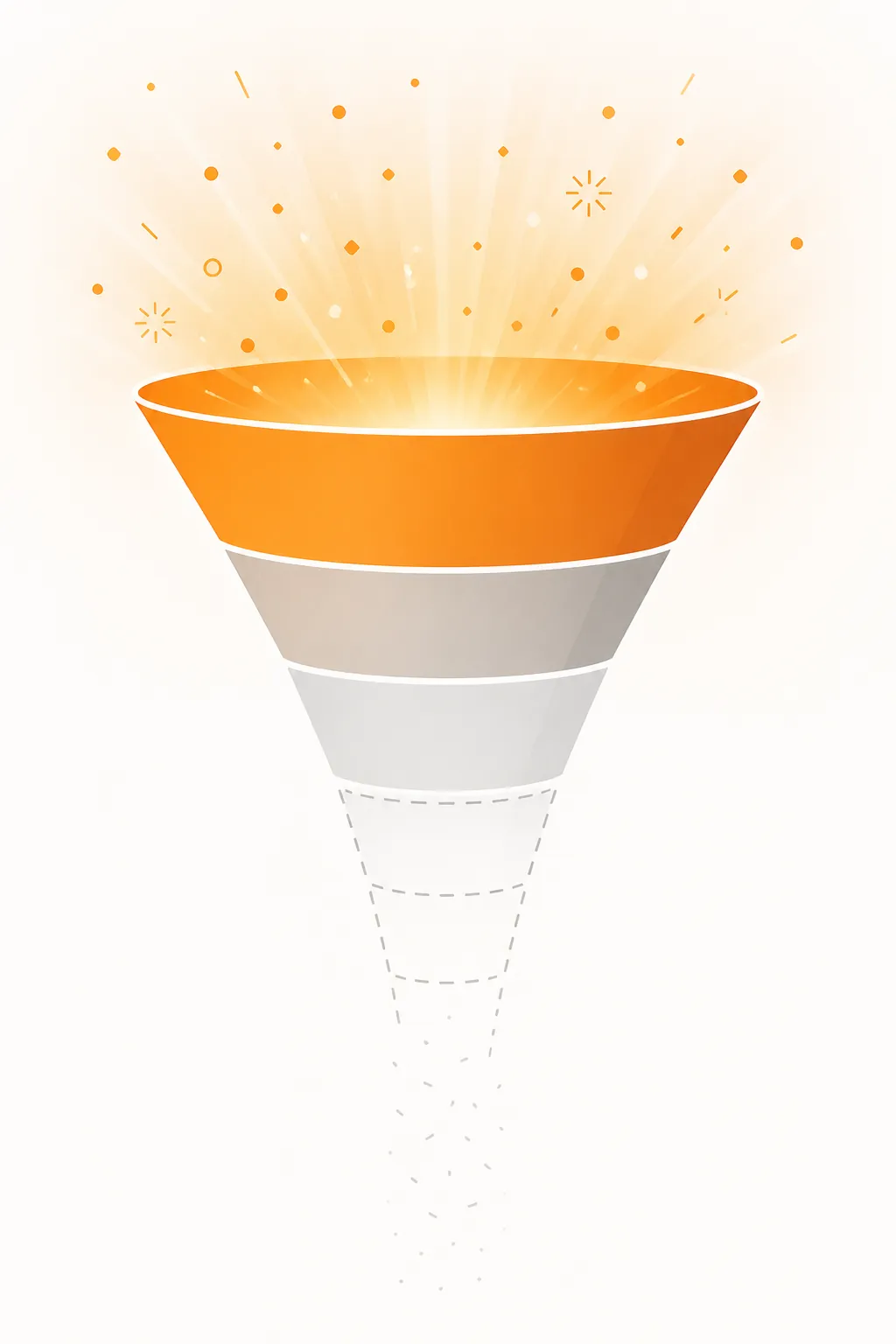 Marketing funnel with a glowing awareness stage fading into unmeasured downstream segments