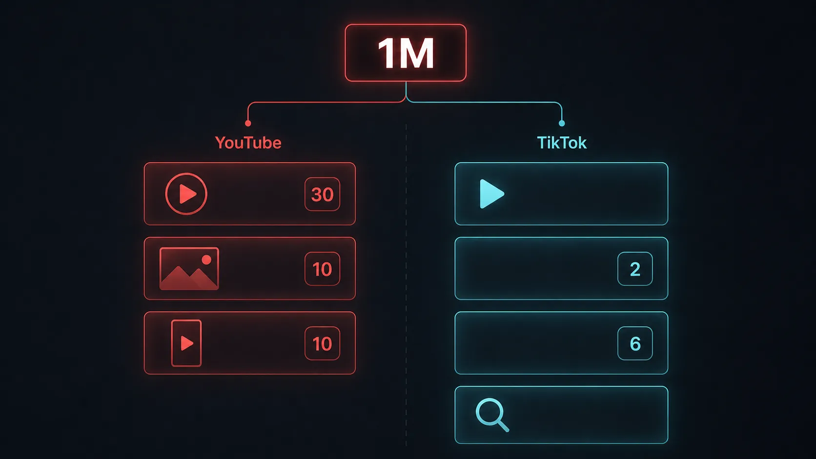 A diagram branching from one million views into different YouTube and TikTok metrics
