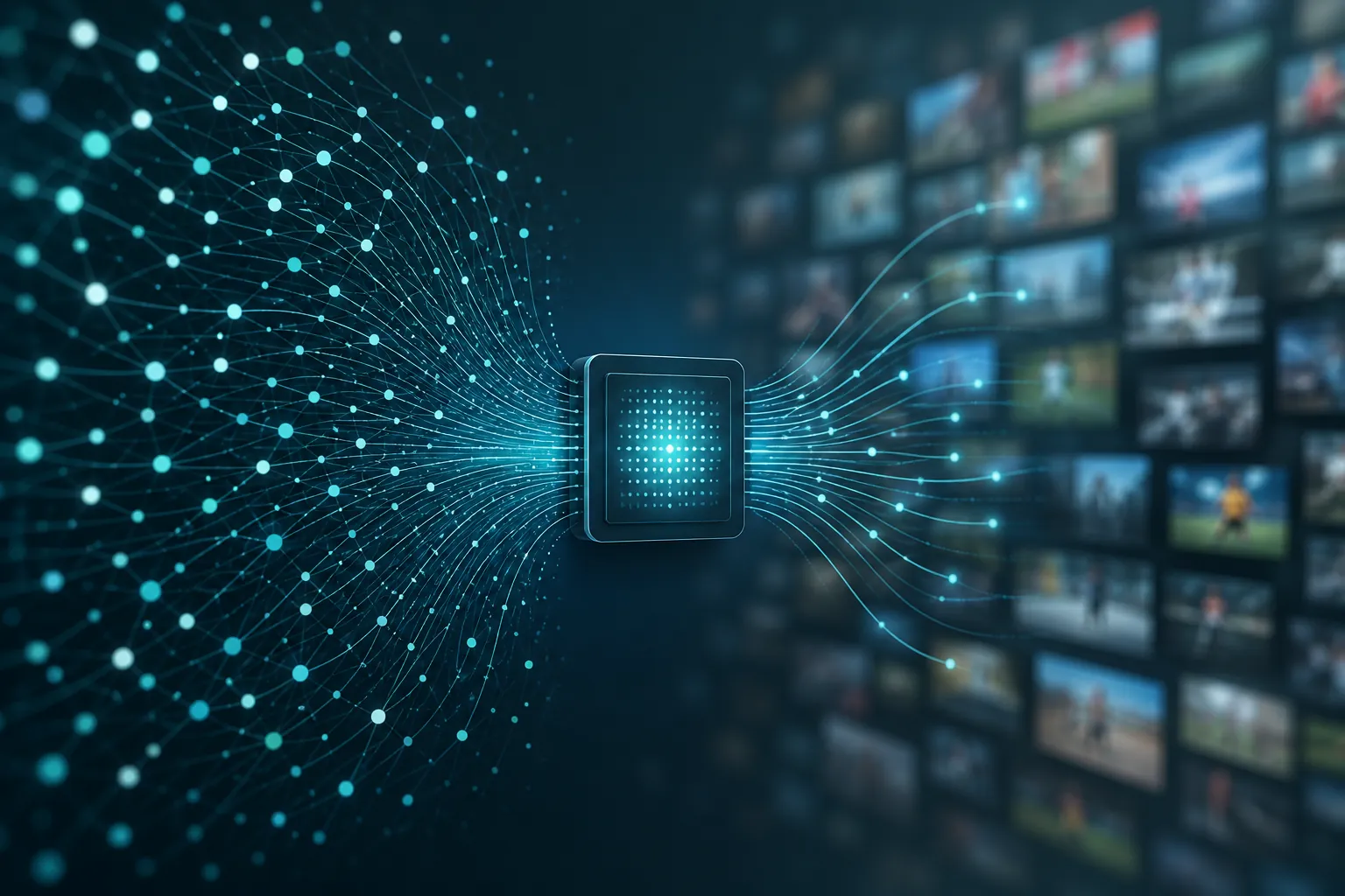 Automated ad bidding engine with data streams and blurred video placement destinations in the background