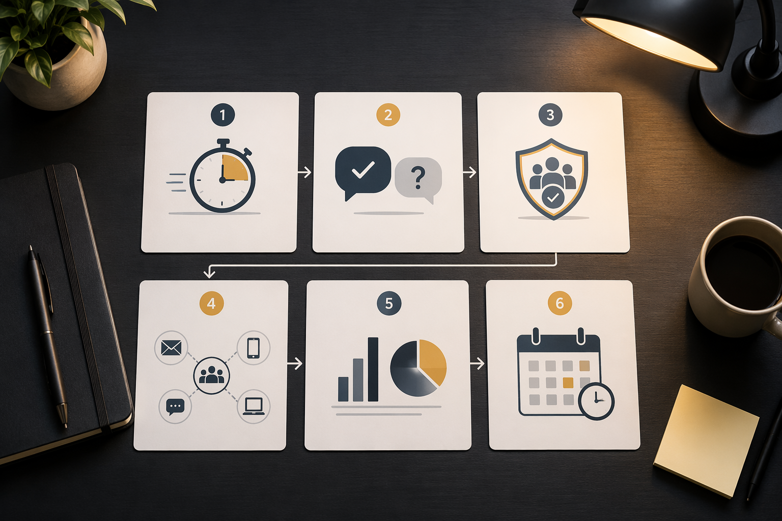 Sequential pathway tiles showing cyber crisis response steps