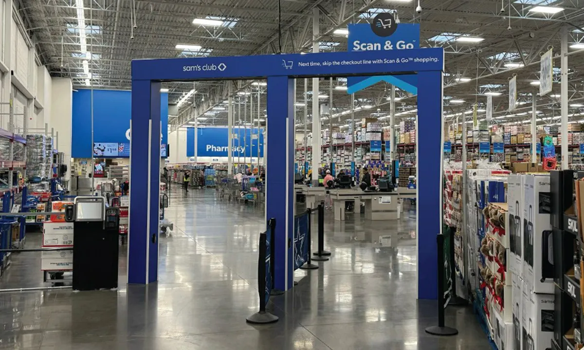 Sam's Club exit area with AI-powered cart verification technology