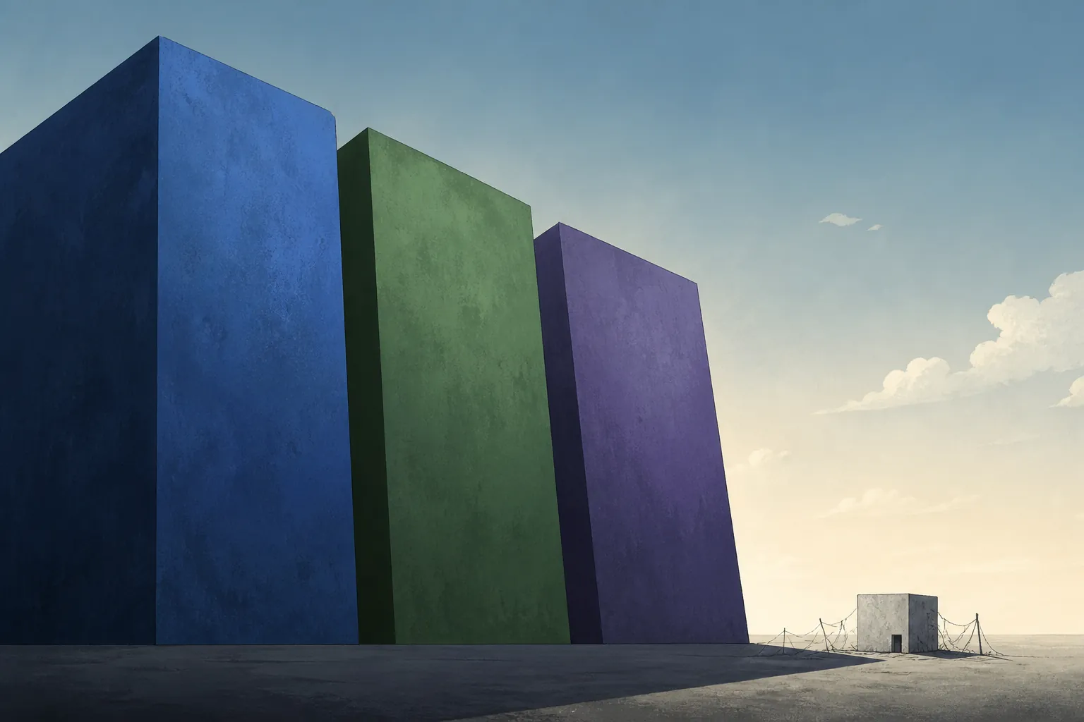 Three large abstract blocks tower over a smaller block, illustrating Big Three ad revenue concentration