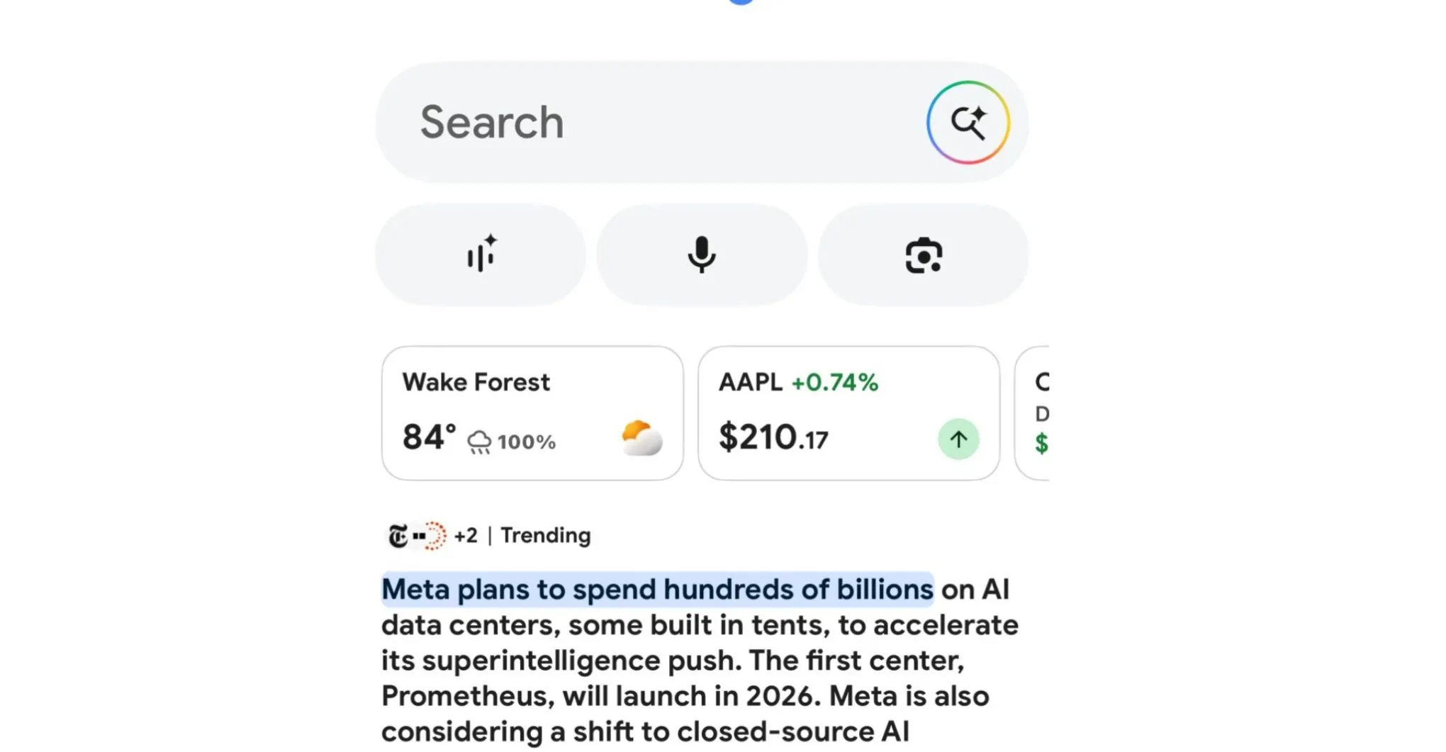 Google Discover feed displaying an AI-generated news summary above linked publisher stories