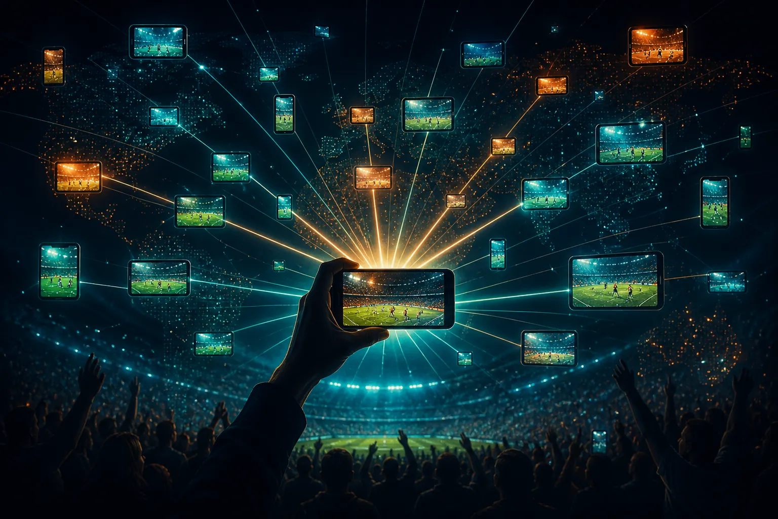 Fan broadcasting a football match from a smartphone to a global audience