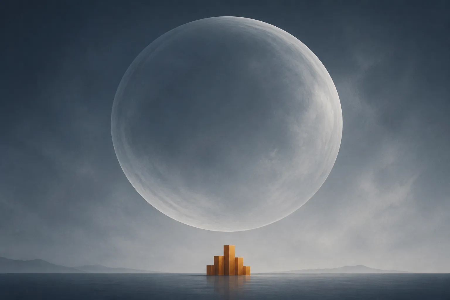 Large translucent forecast bubble floating above smaller solid market estimate blocks