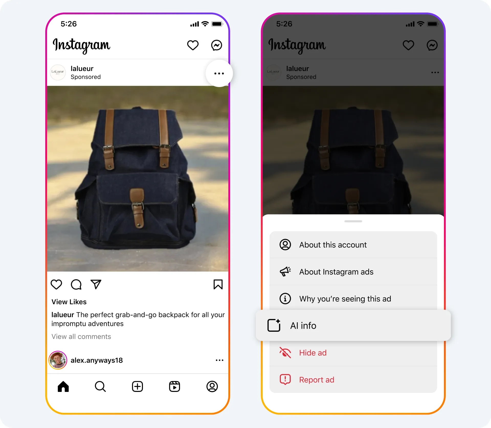 Meta example showing an AI info label on an ad created or significantly edited with Meta generative AI features
