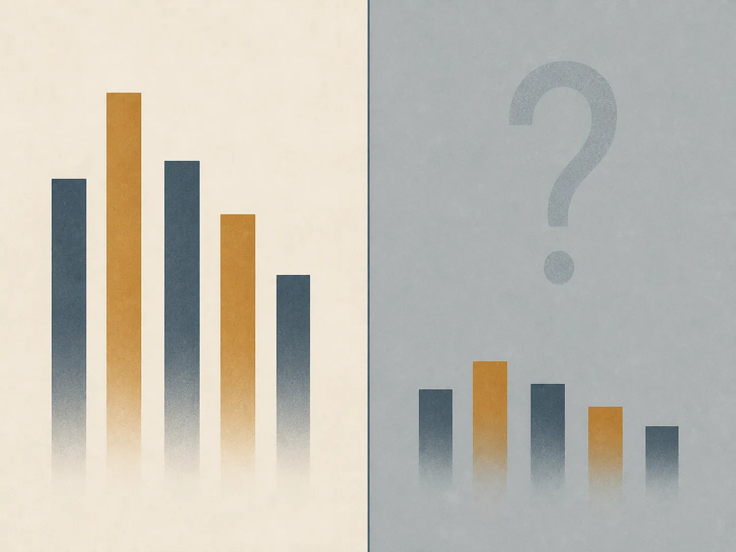 Two bar-chart panels showing large growth multiples becoming smaller while the base remains hidden