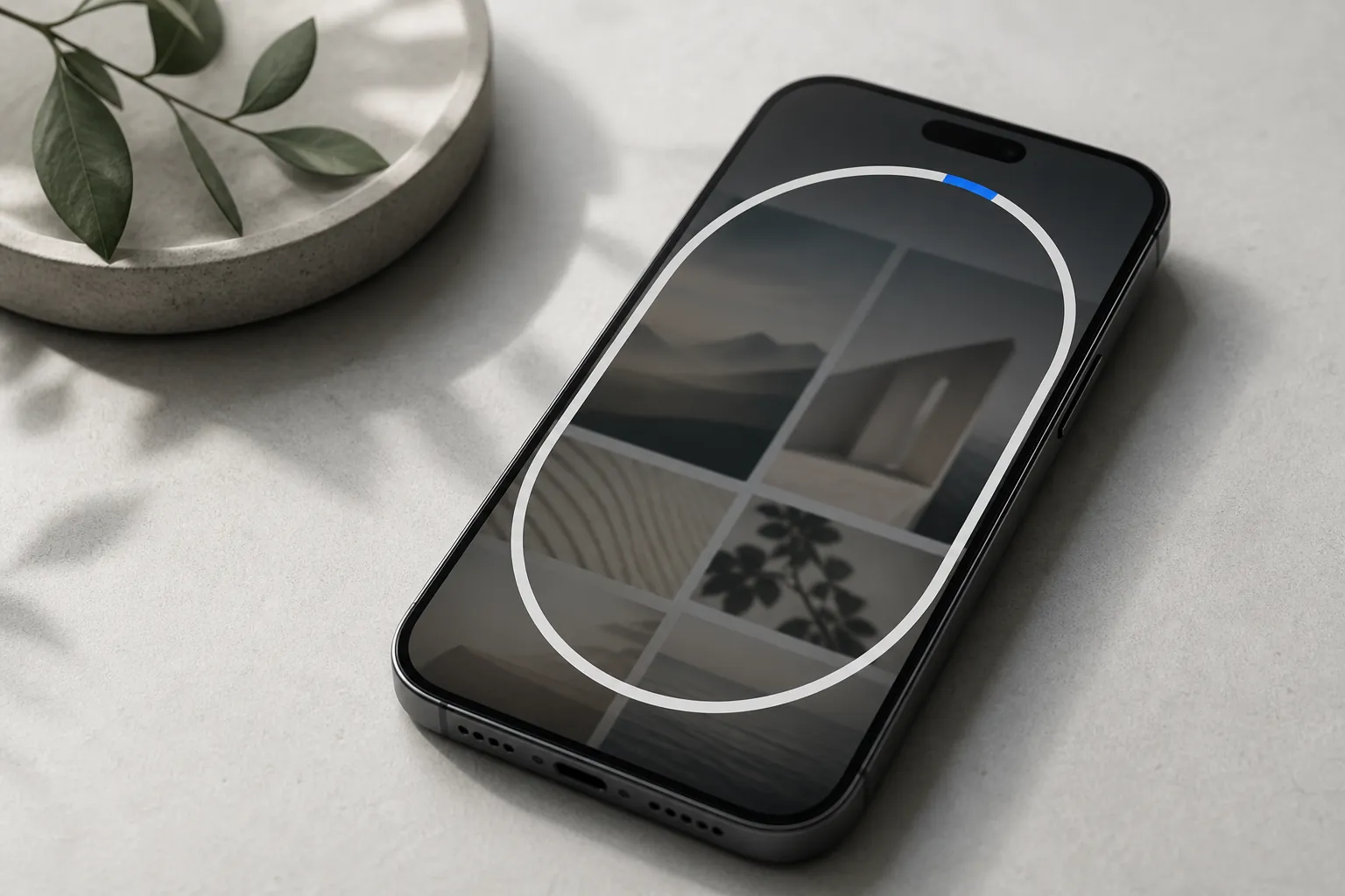 Smartphone showing a muted feed with an almost exhausted daily usage ring