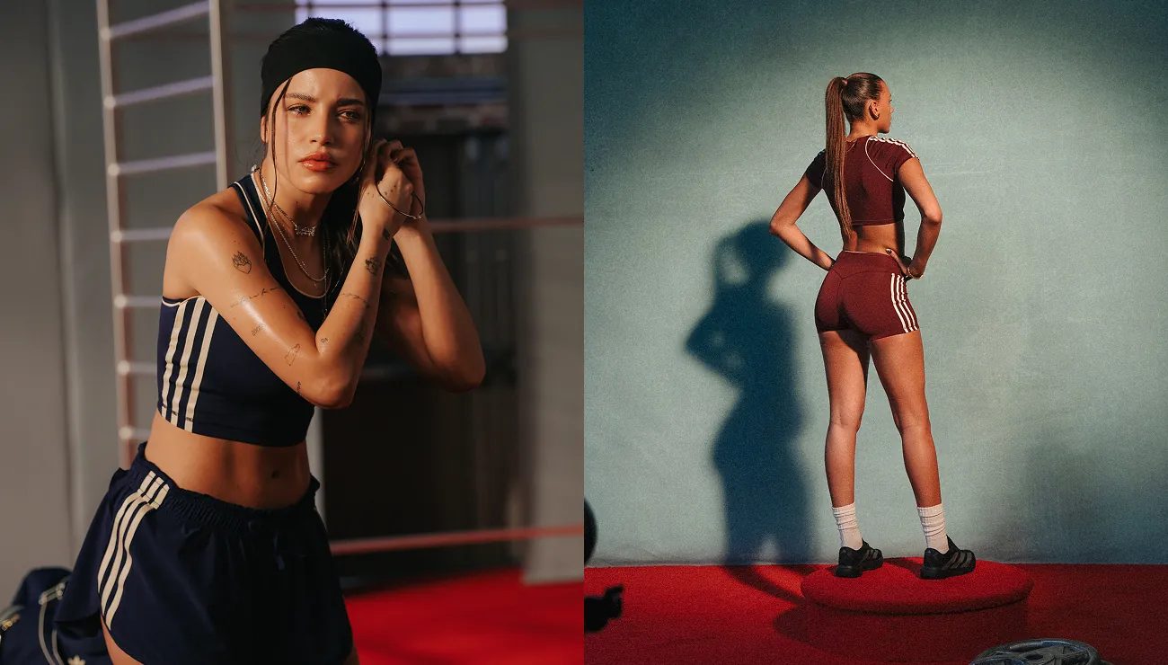 Official adidas Originals Sport campaign image showing women's training apparel styled with Originals heritage codes