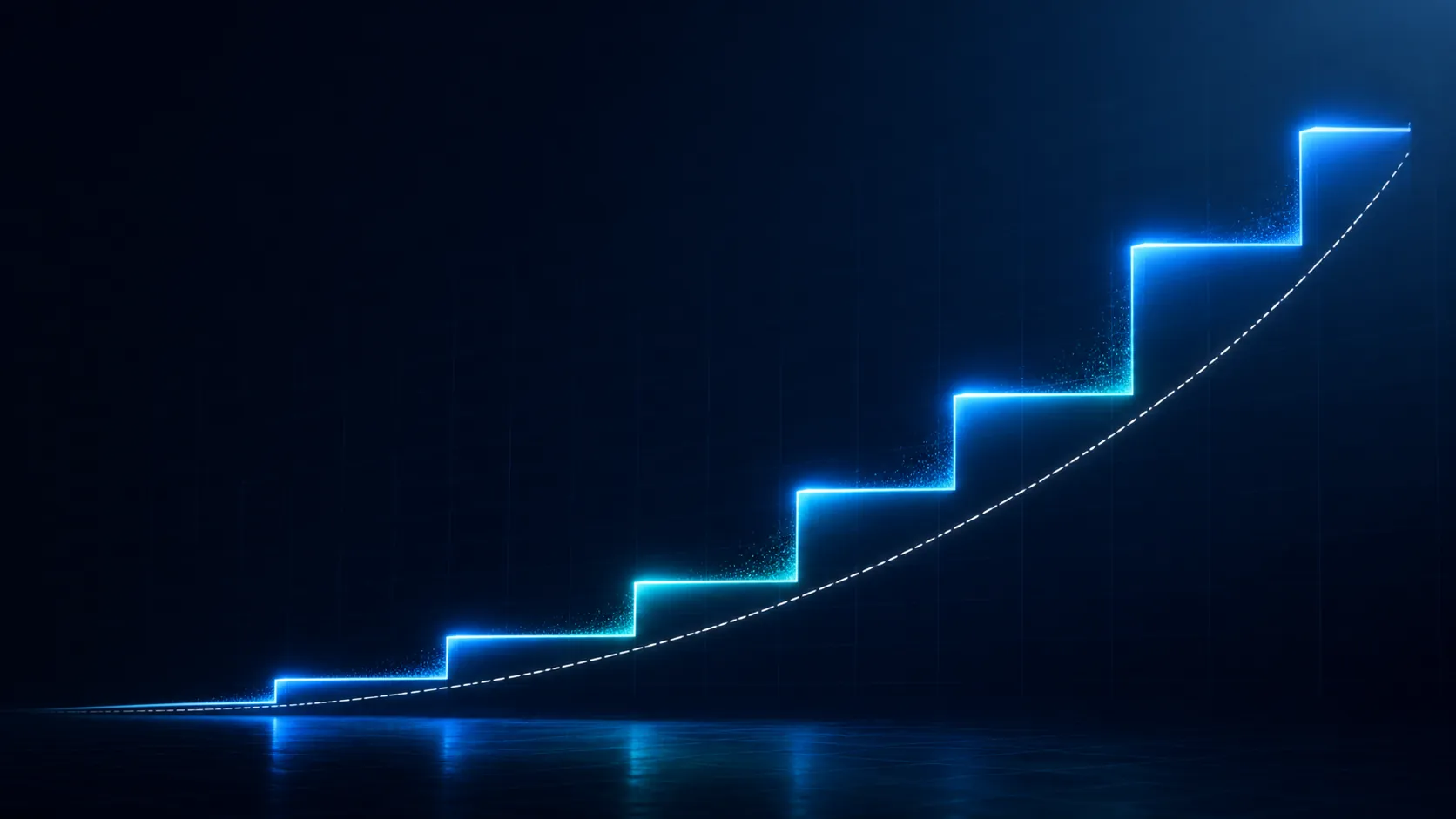 Step-function performance curve contrasted with a smooth compounding line