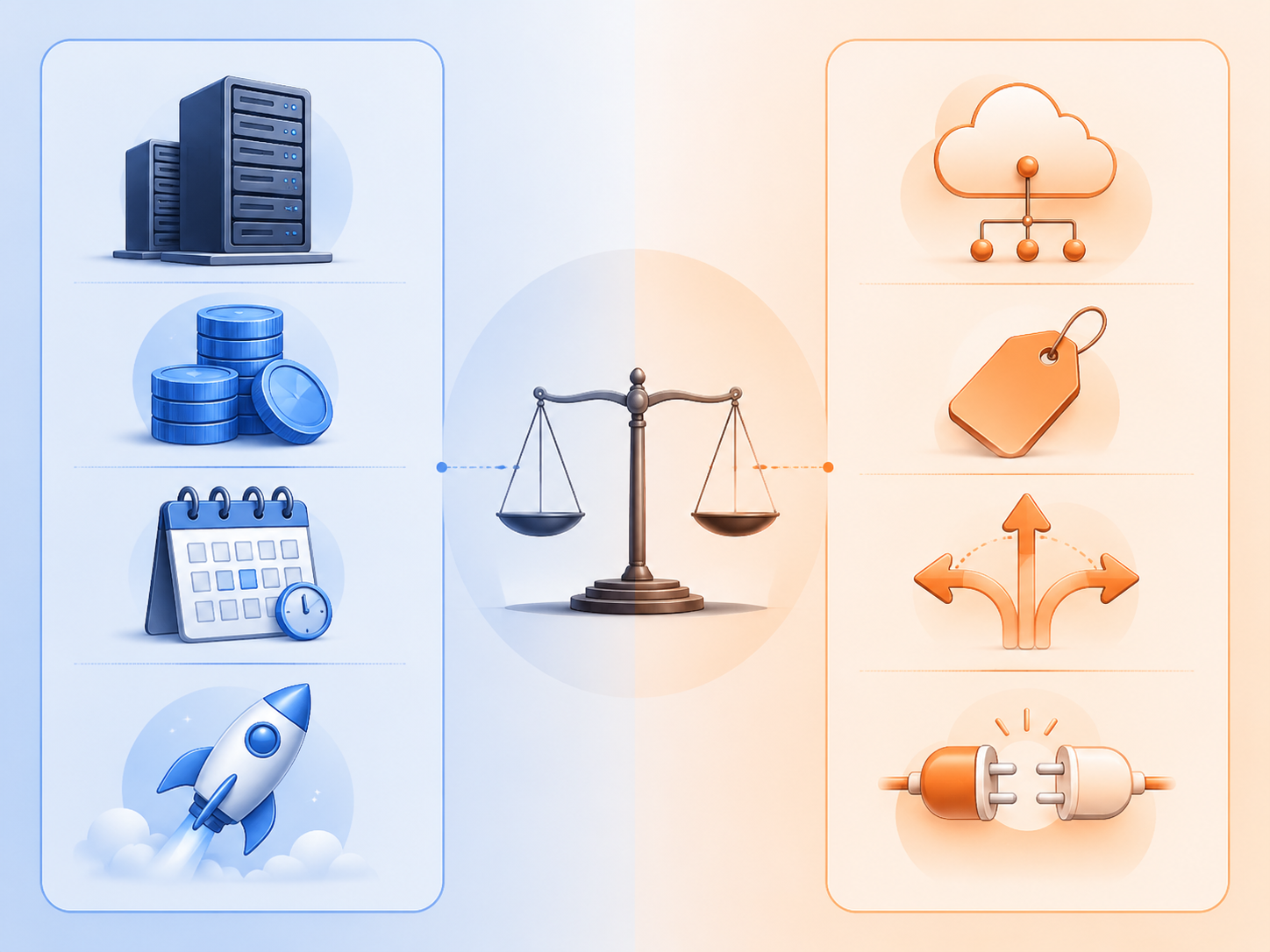 Side-by-side comparison of GPU credits and inference API paths with cost and calendar icons