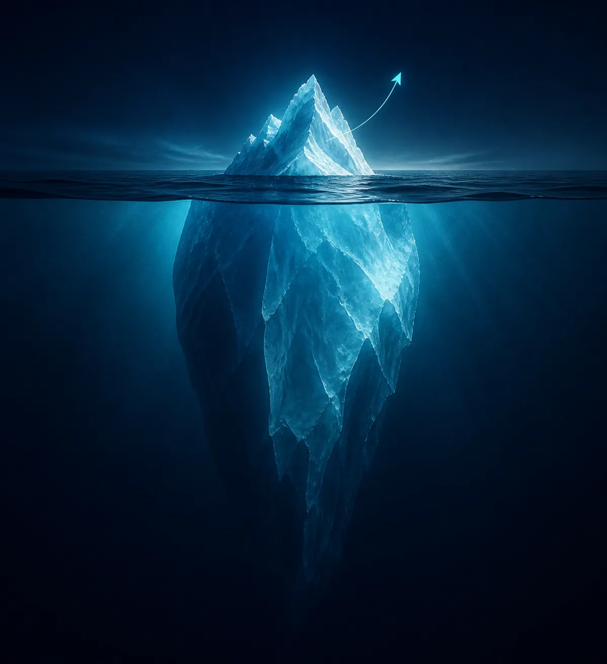 Small glowing iceberg tip above a larger submerged mass representing partial revenue disclosure